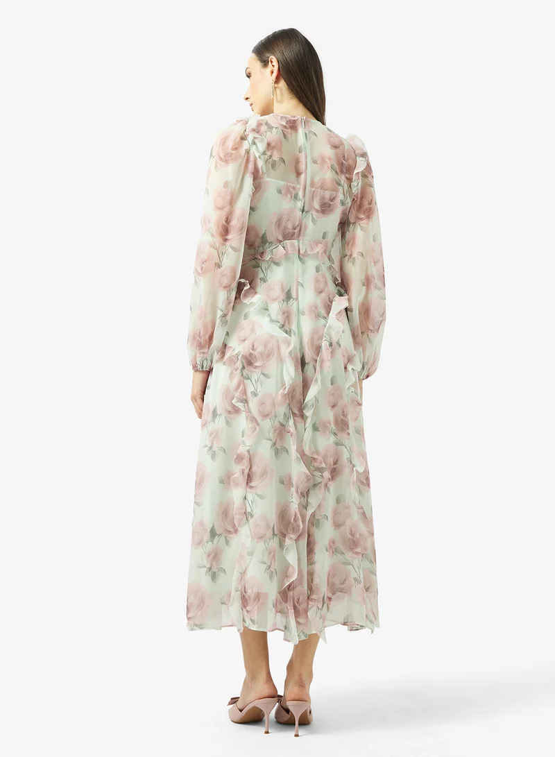 تيد بيكر فستان ميدي بأكمام طويلة وكشكشة شلال